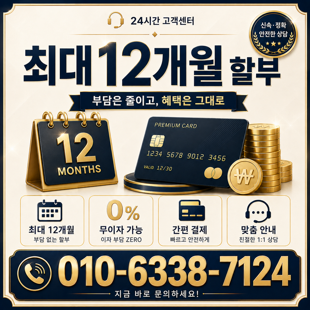 카드깡업체 최대 12개월 할부와 결제 조건 이미지